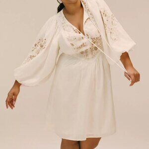 Anthropologie White Floral Embroidered Mini Dress